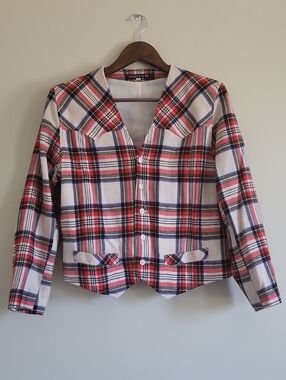 Cropped 100% Wool Flannel Plaid Jacket